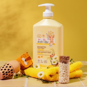 Delikatny płyn do kąpieli i szampon 2w1, BEZ ŁEZ, z organicznym rumiankiem i proteinami ryżu, 500 ml, Baby Anthyllis